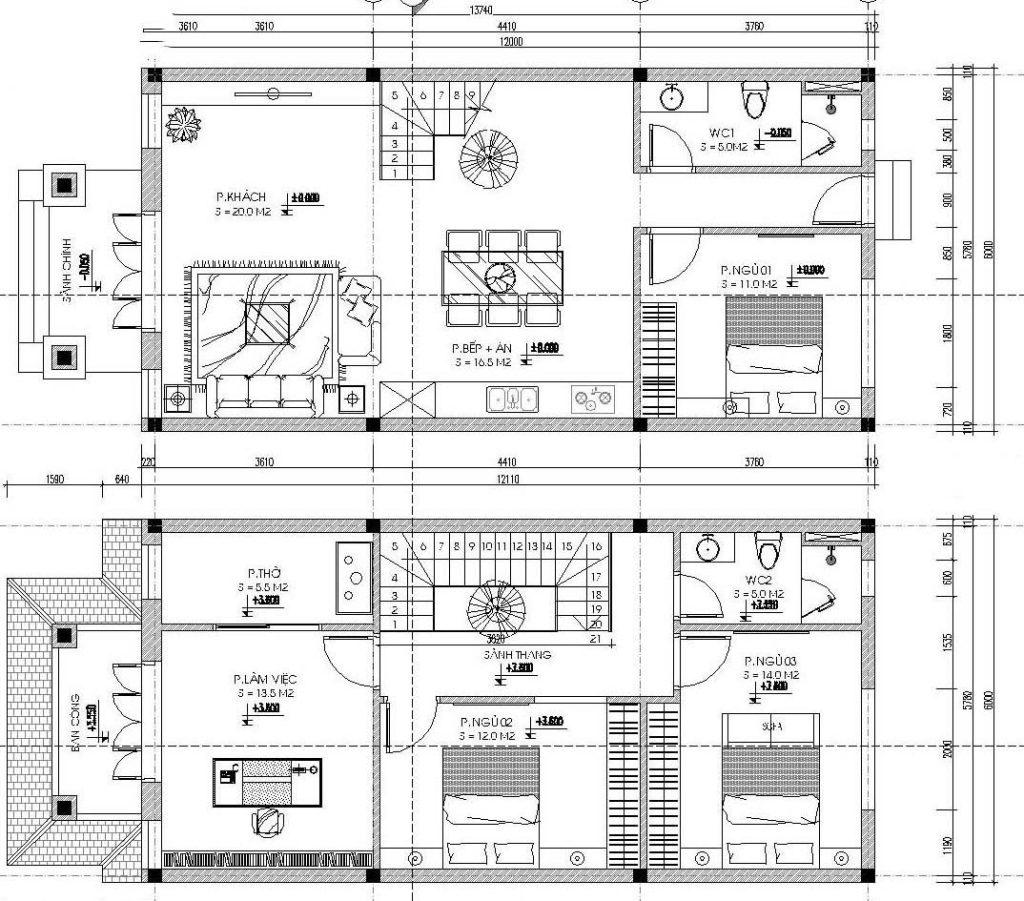 Thiết kế nhà 2 tầng 6x12m